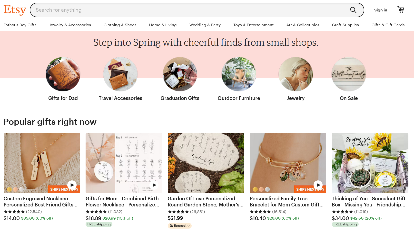 etsy front page